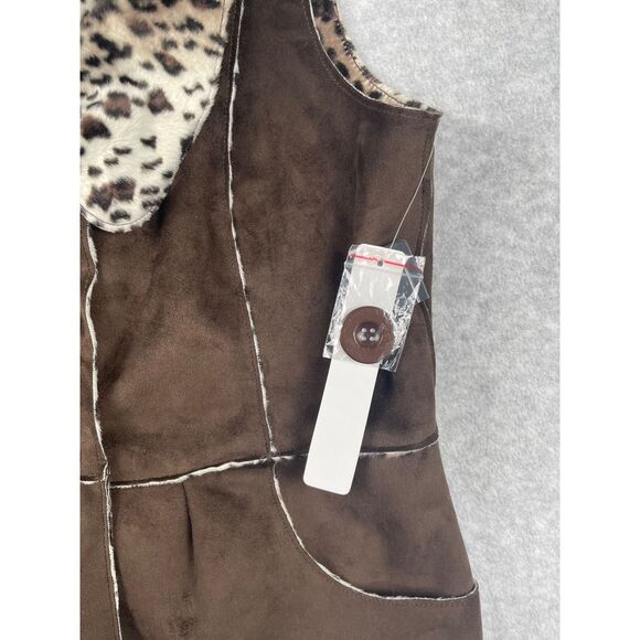 NWT Lisa International REVERSIBLE cheetah leopard & brown‎ vest, S, faux suede - Picture 16 of 16